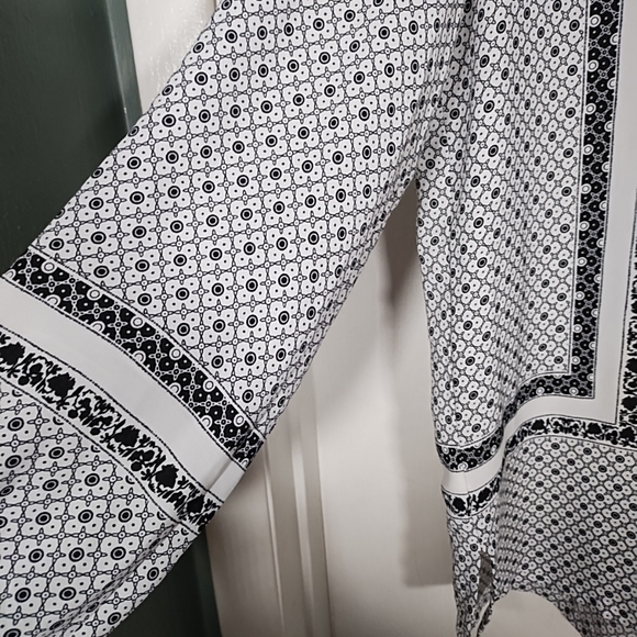 LOFT Black White Half Button Down Blouse Women's Small Boho Tunic Top - Picture 7 of 11